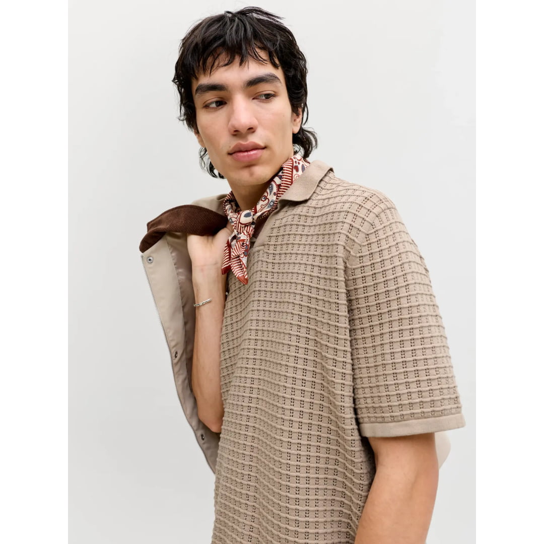 Polo Jack & Jones JORNANTUCKET Knit Split Neck Feather Gray