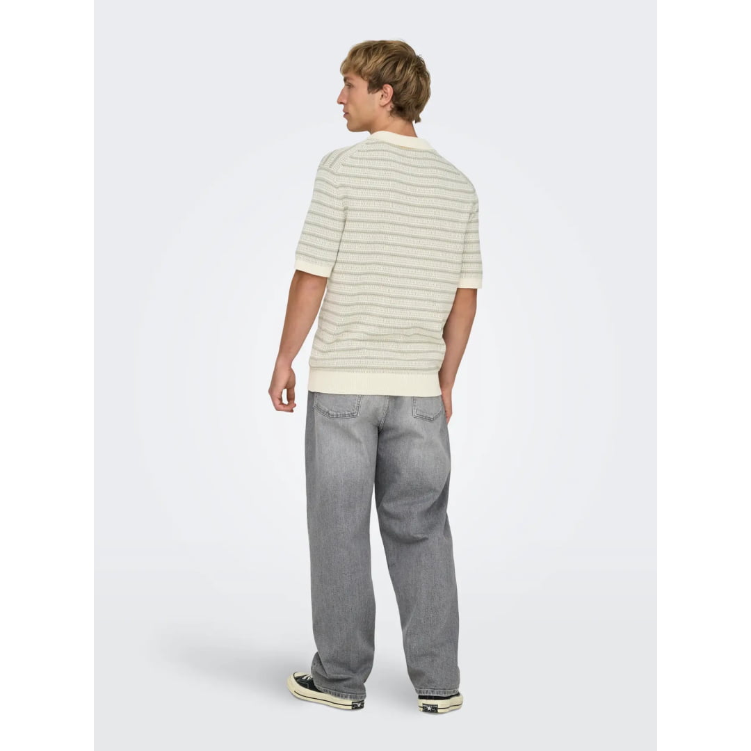 Polo Only & Sons ONSTILO Life SS Split Neck Knit Gardenia