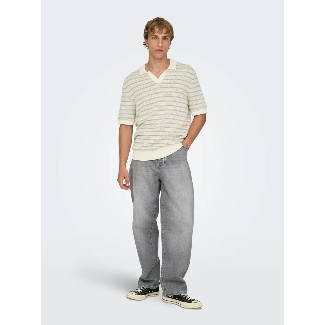 Polo Only & Sons ONSTILO Life SS Split Neck Knit Gardenia