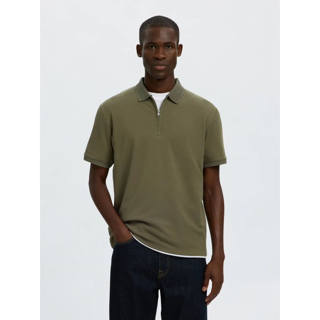 Polo Selected SLHFAVE Zip Kalamata - Cloud Dancer