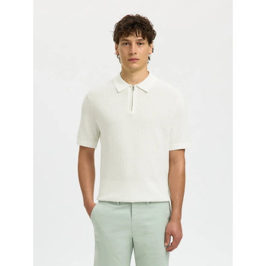 Polo Selected SLMCRAN SS Knit Structure Zip Egret - Slmcran