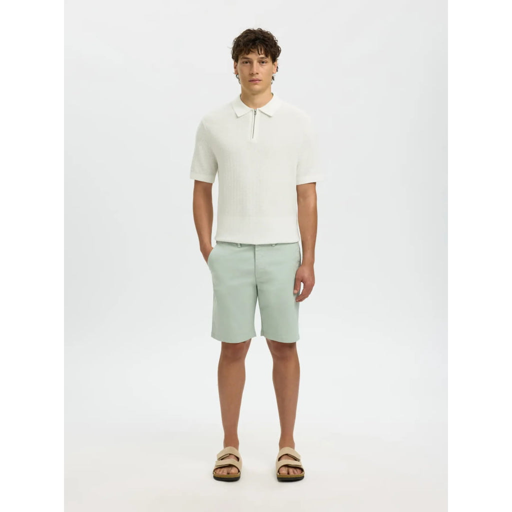 Polo Selected SLMCRAN SS Knit Structure Zip Egret - Slmcran