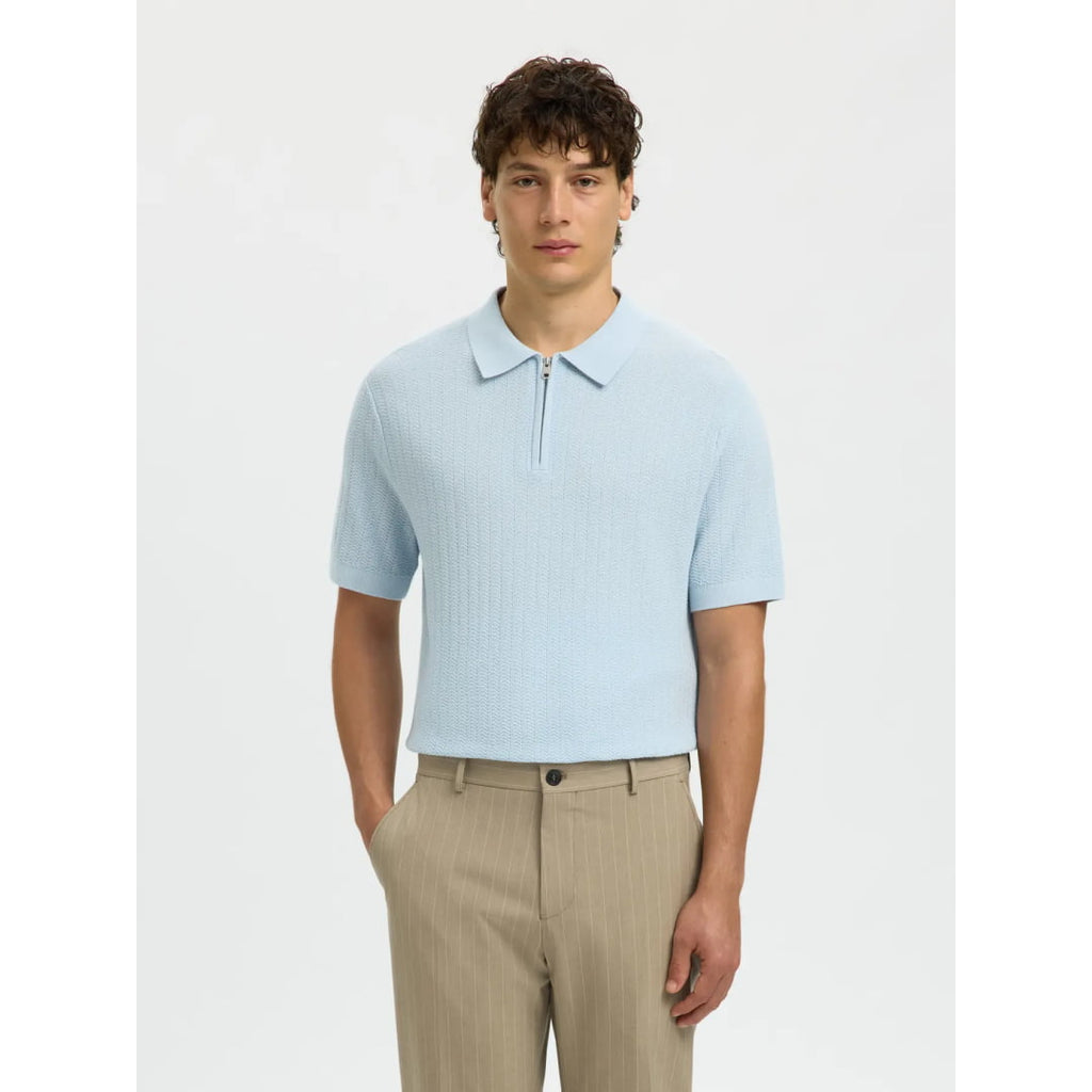 Polo Selected SLMCRAN SS Knit Structure Zip Skyway