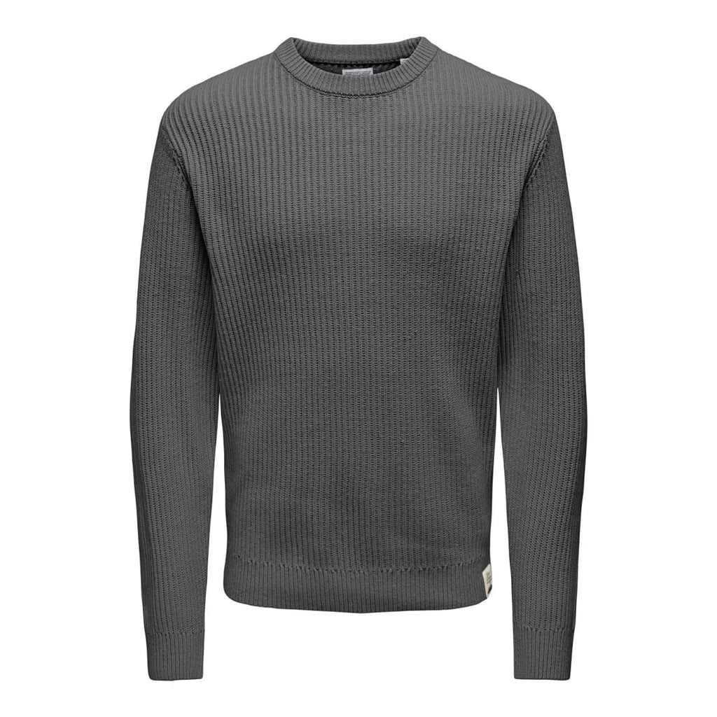 Pull Only & Sons Onsfergal Life Reg 7 Rib Crew Knit Grey
