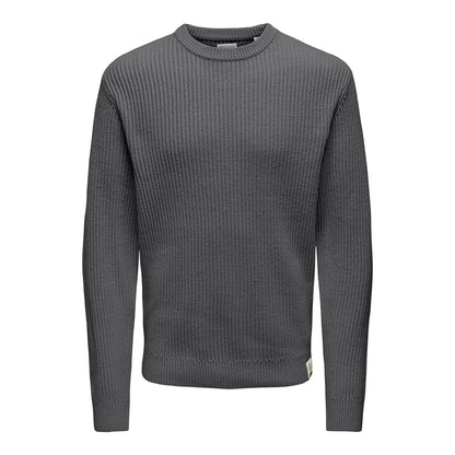 Pull Only & Sons Onsfergal Life Reg 7 Rib Crew Knit Grey