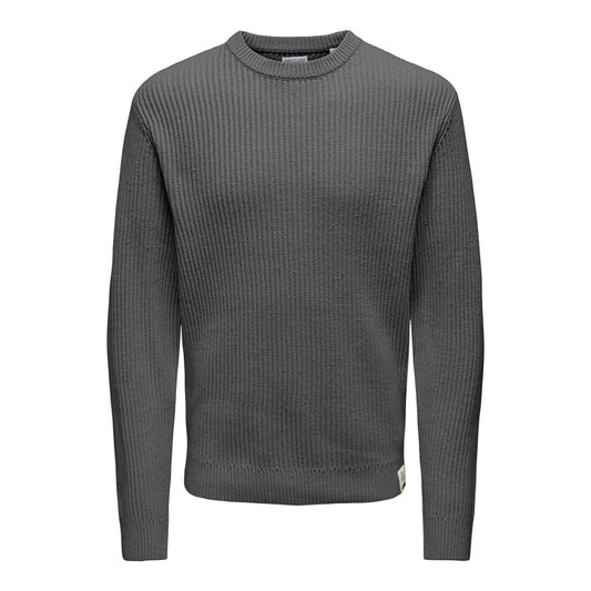 Pull Only & Sons Onsfergal Life Reg 7 Rib Crew Knit Grey