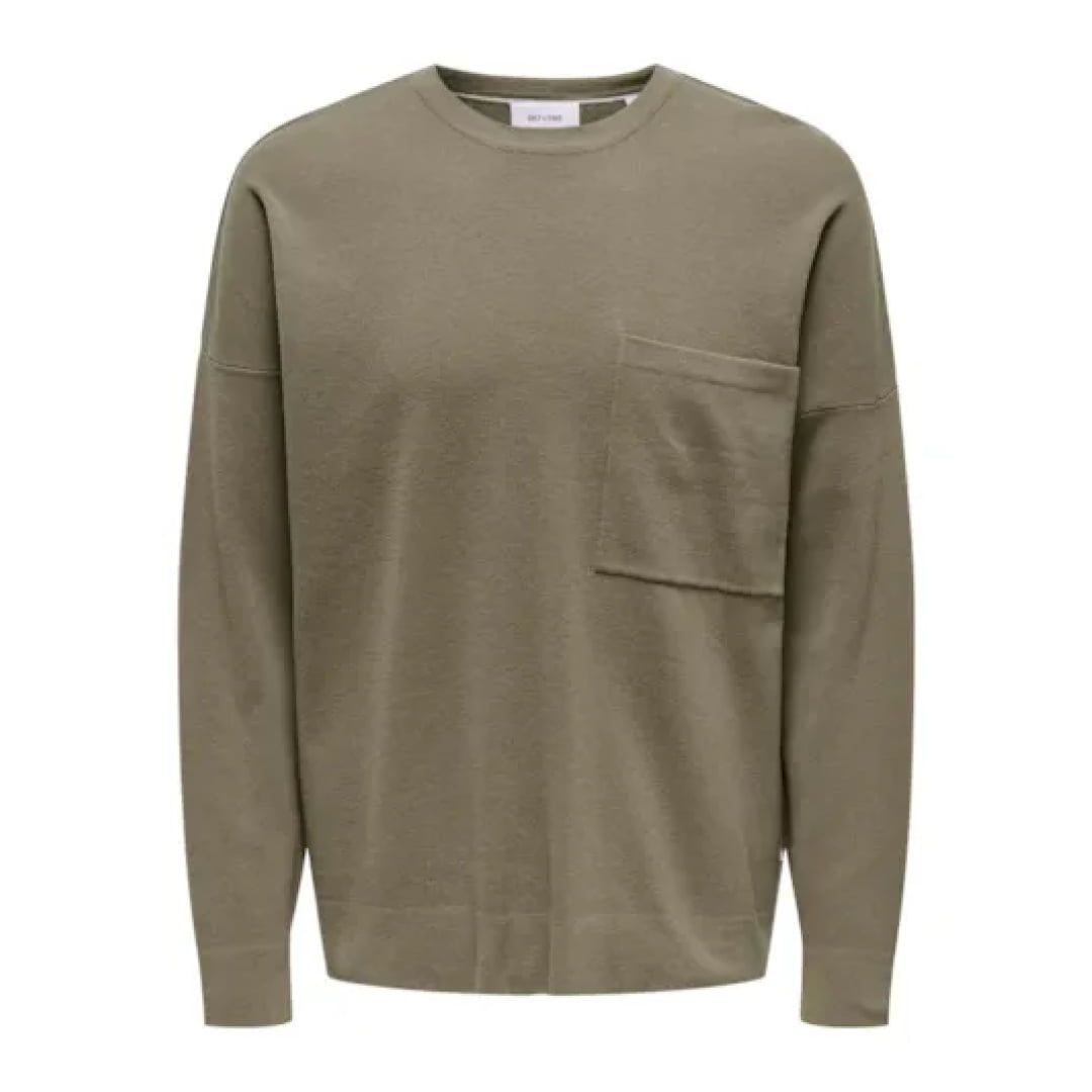 Pull Only & Sons Onslamai 12 Pocket Crew Knit Desert Taupe