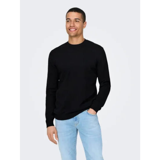 Pull Only & Sons Onsloui Reg 12 Mel Crew Knit Black - Jack