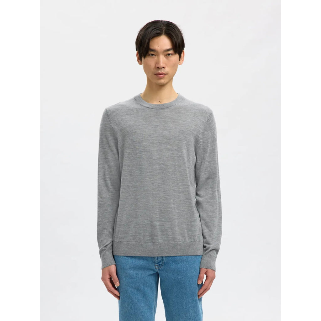 Pull Selected SLHTRAY Merino Crew Neck Medium Grey Melange