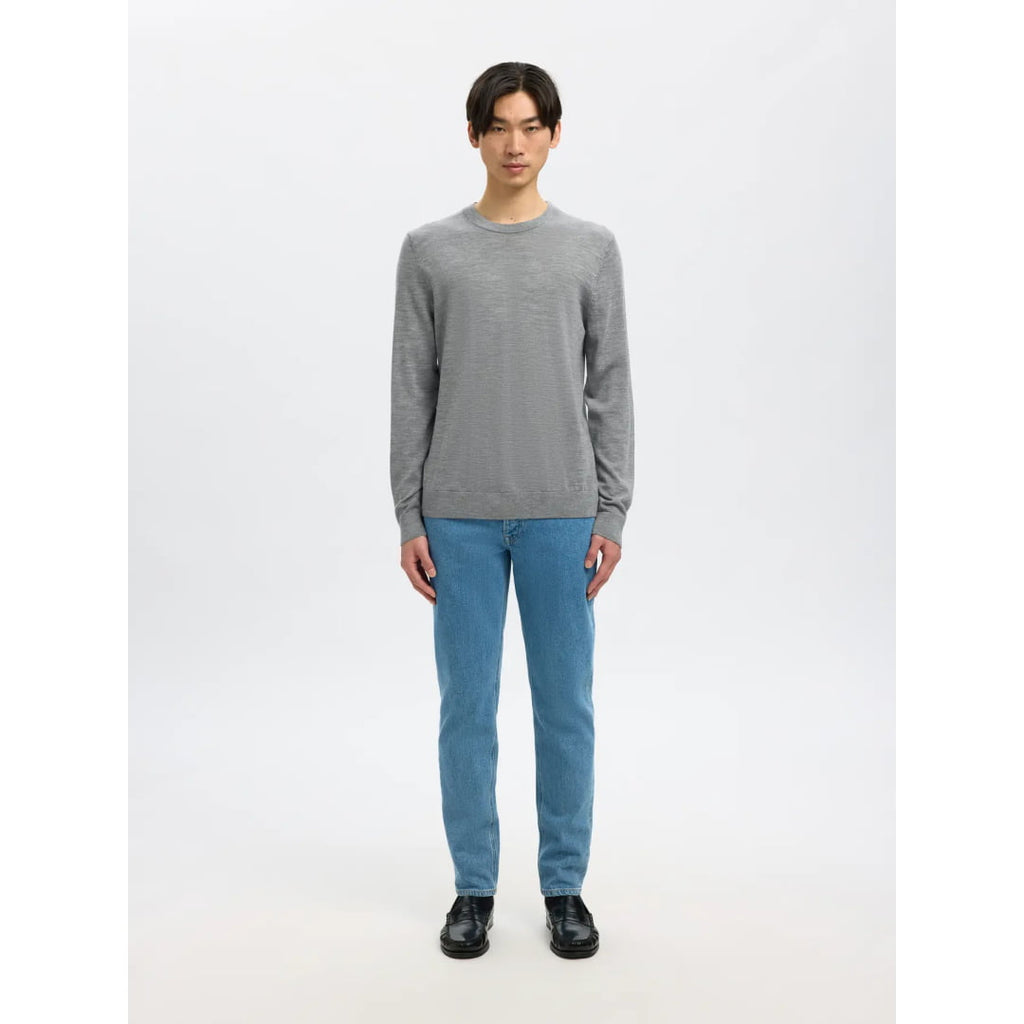 Pull Selected SLHTRAY Merino Crew Neck Medium Grey Melange