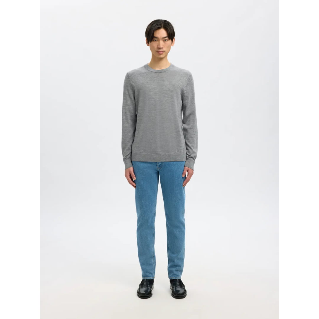 Pull Selected SLHTRAY Merino Crew Neck Medium Grey Melange