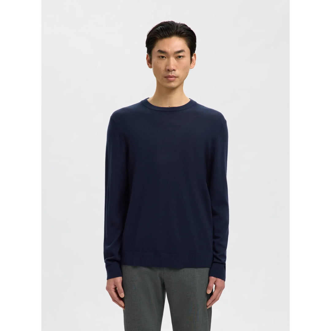 Pull Selected SLHTRAY Merino Crew Neck Navy Blazer - Slhtray