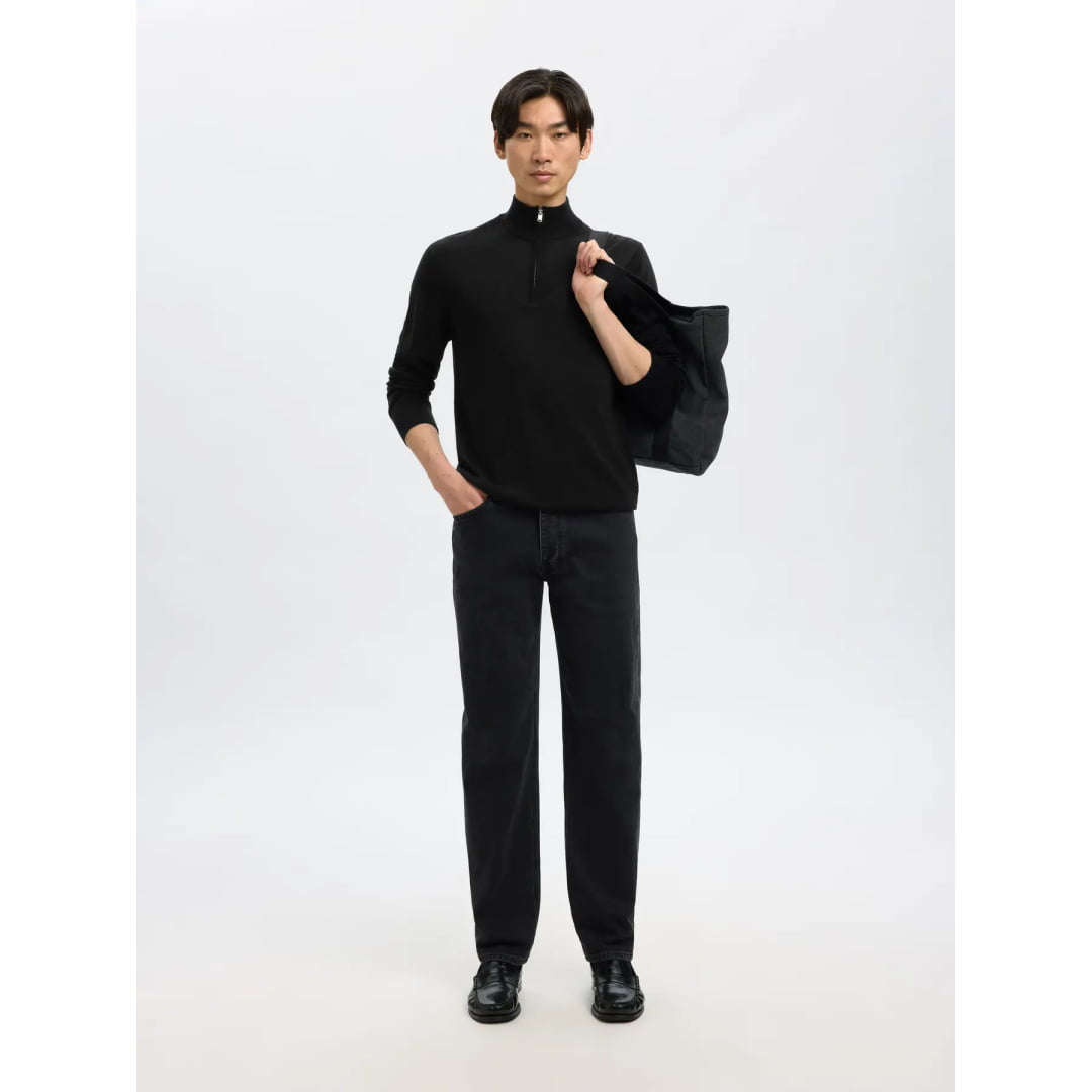 Pull Selected SLHTRAY Merino Half Zip Black - Slhtray