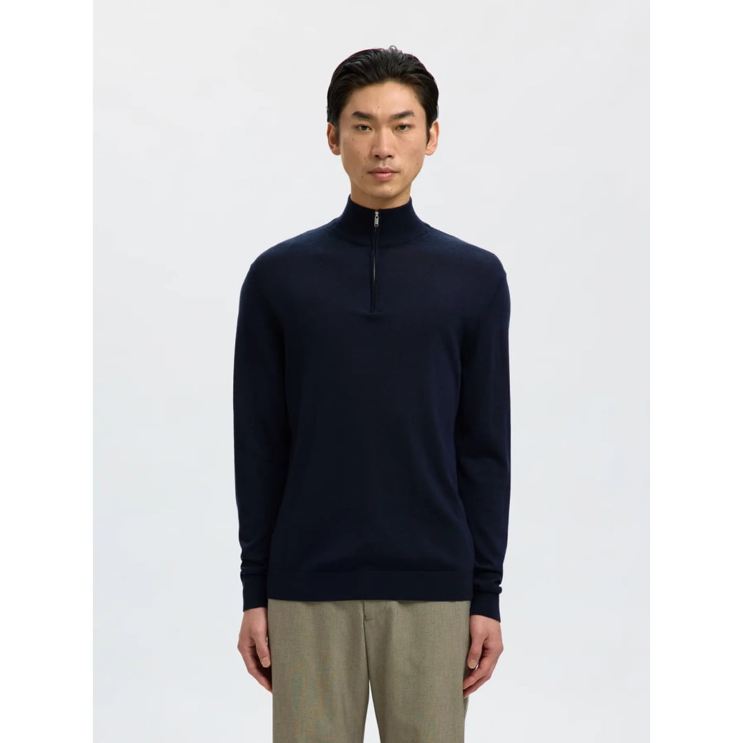 Pull Selected SLHTRAY Merino Half Zip Navy Blazer - Slhtray