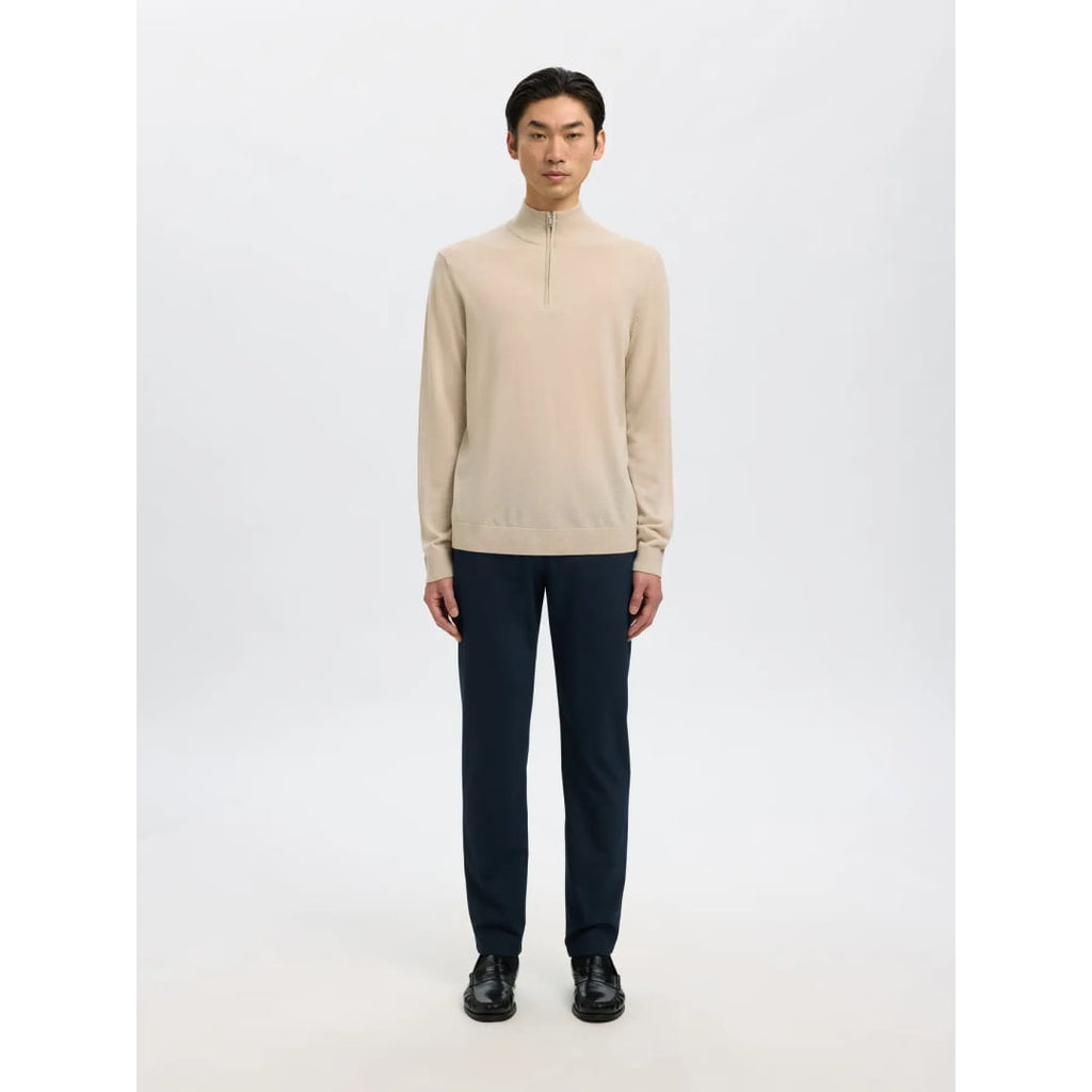 Pull Selected SLHTRAY Merino Half Zip Oatmeal Melange