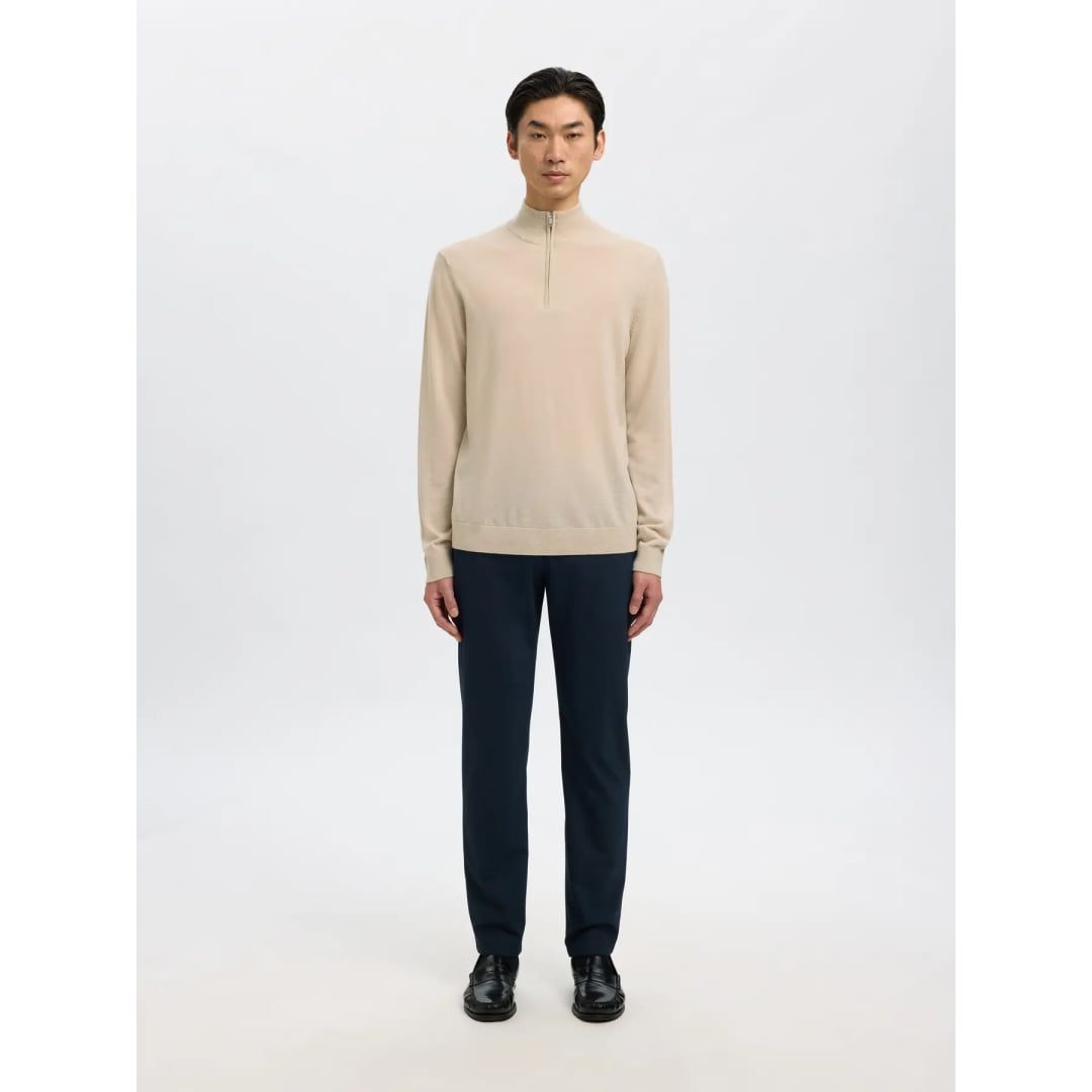 Pull Selected SLHTRAY Merino Half Zip Oatmeal Melange