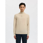 Pull Selected SLHTRAY Merino Half Zip Oatmeal Melange