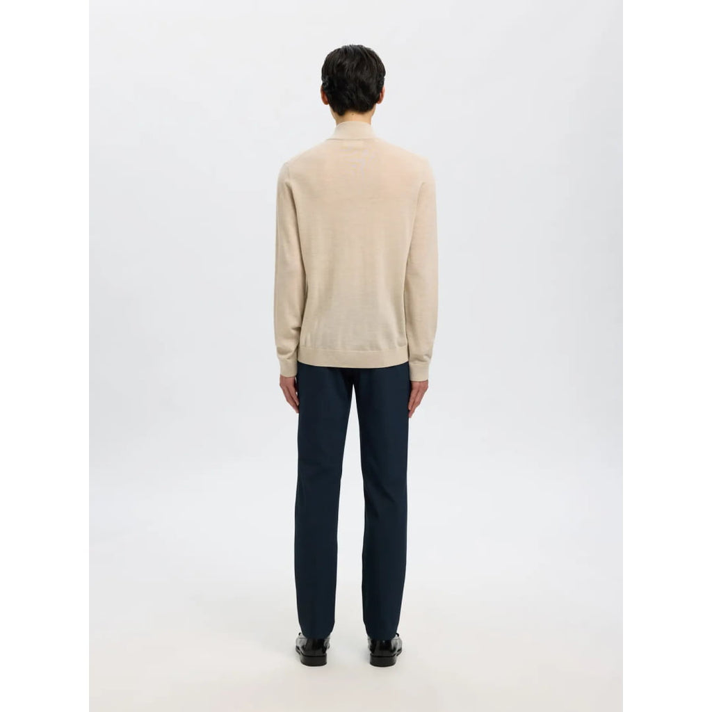 Pull Selected SLHTRAY Merino Half Zip Oatmeal Melange