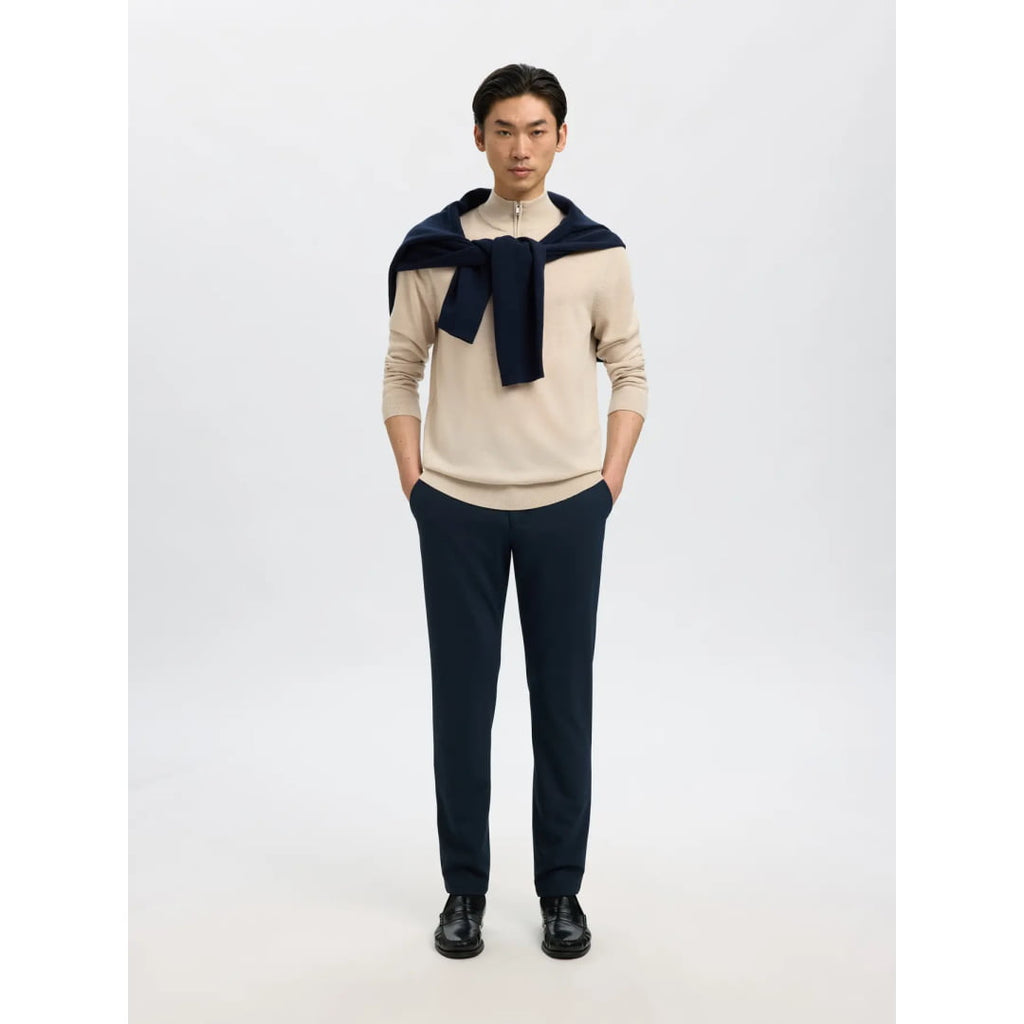 Pull Selected SLHTRAY Merino Half Zip Oatmeal Melange