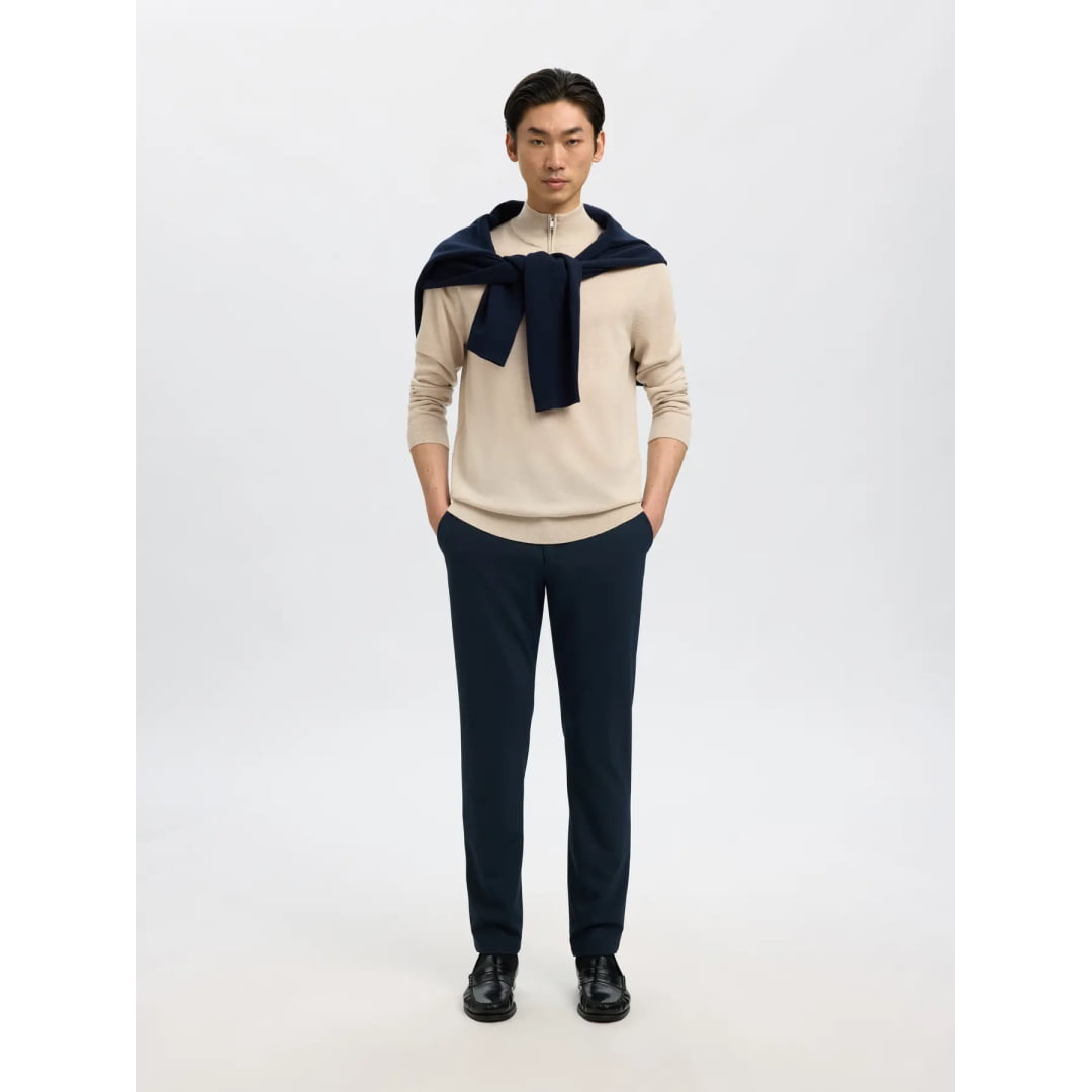 Pull Selected SLHTRAY Merino Half Zip Oatmeal Melange