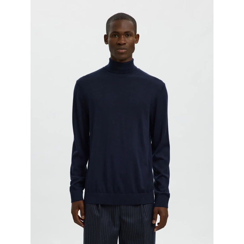 Pull Selected SLHTRAY Merino Roll Neck Navy Blazer - Slhtray