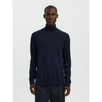 Pull Selected SLHTRAY Merino Roll Neck Navy Blazer - Slhtray