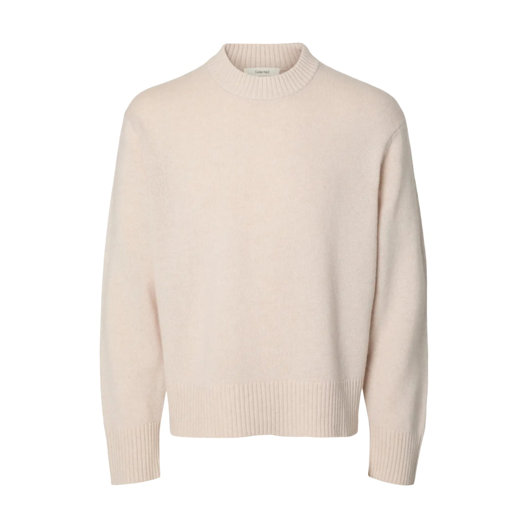 Pull Selected SLMCALLE Cashmere Blend Crew Oatmeal