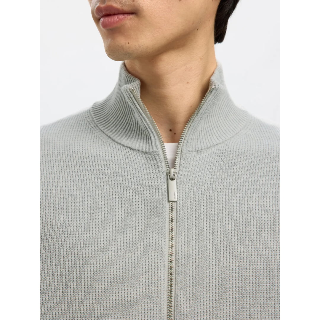 Pull Selected SLMDANE LS Knit Structure Full Zip Light Grey