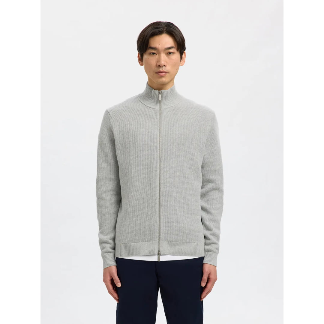 Pull Selected SLMDANE LS Knit Structure Full Zip Light Grey