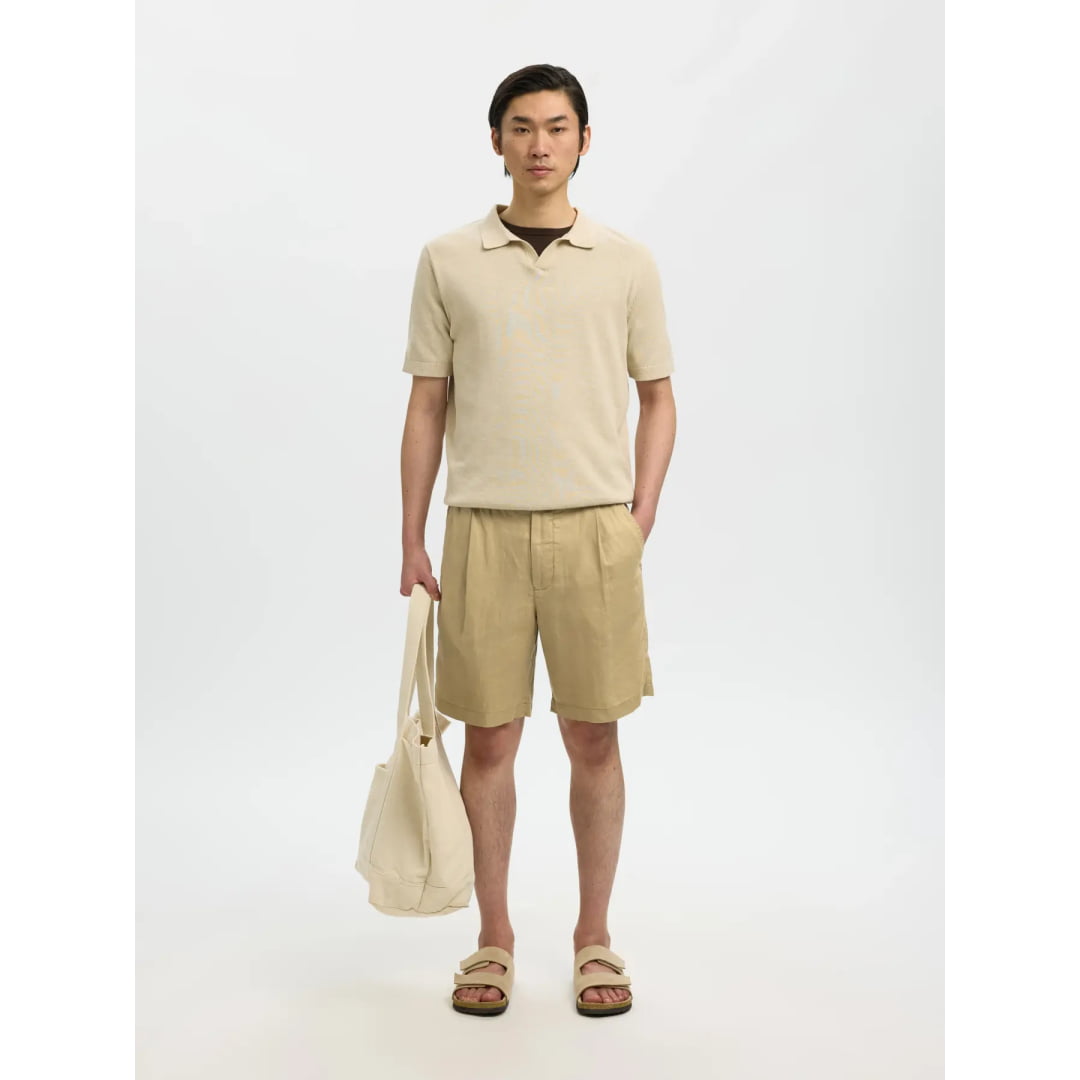 Short Selected SLHREGULAR Art Linen Savannah Tan