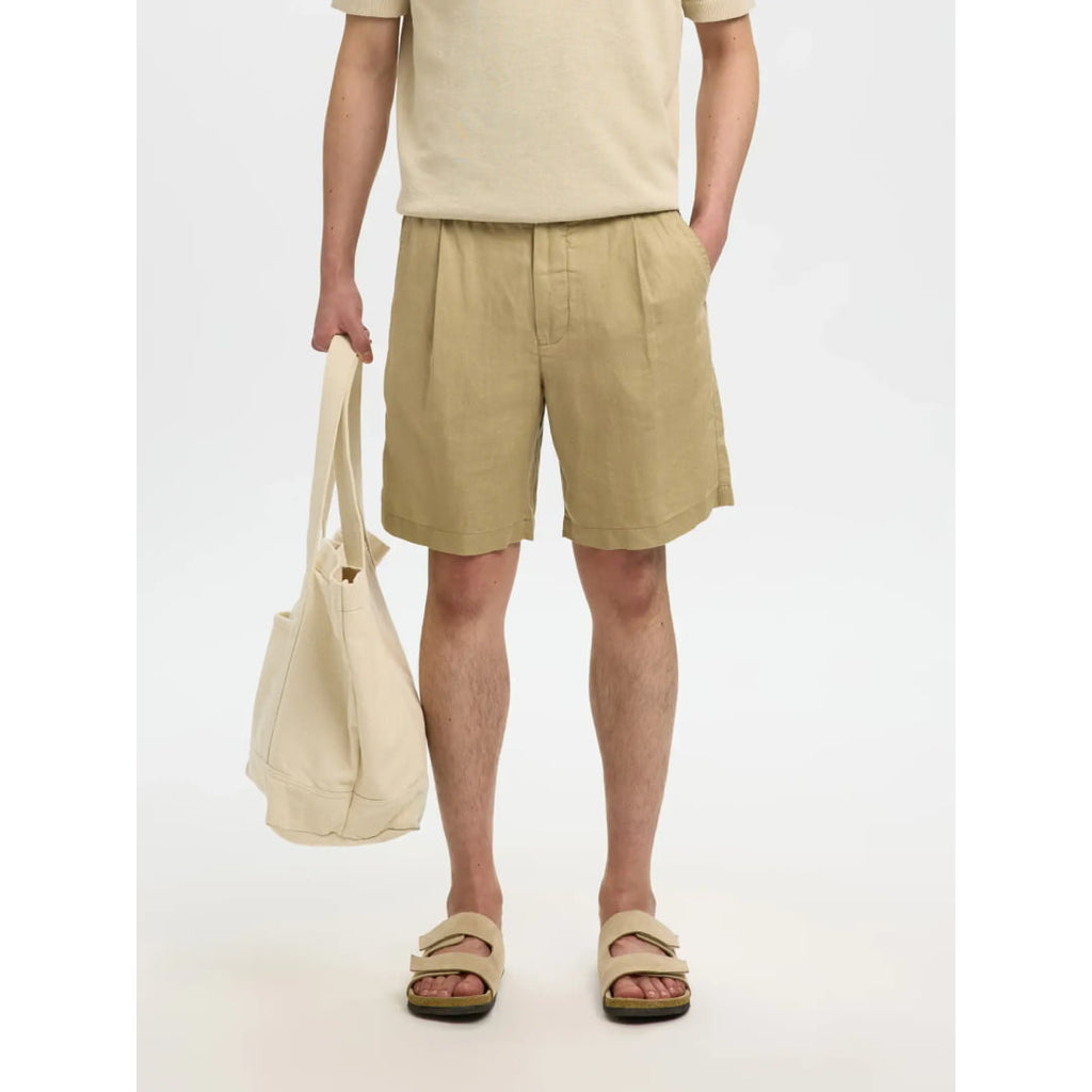Short Selected SLHREGULAR Art Linen Savannah Tan