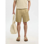 Short Selected SLHREGULAR Art Linen Savannah Tan