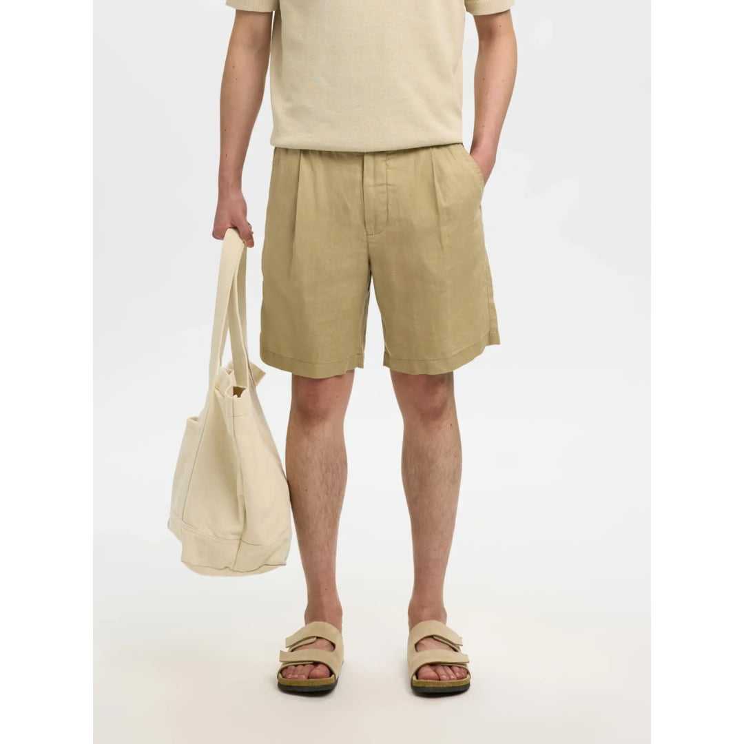 Short Selected SLHREGULAR Art Linen Savannah Tan