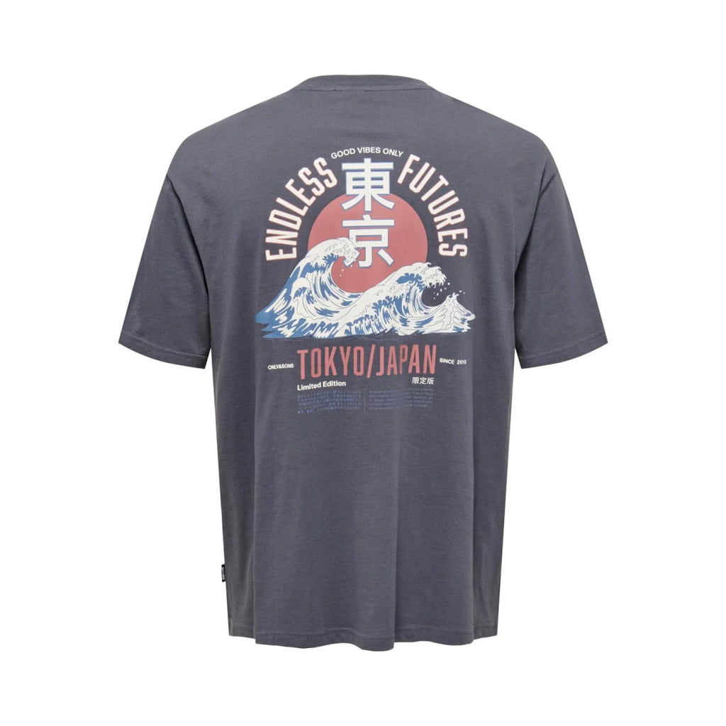 T-shirt Only & Sons Onskeane Relax Print Grey Pinstripe