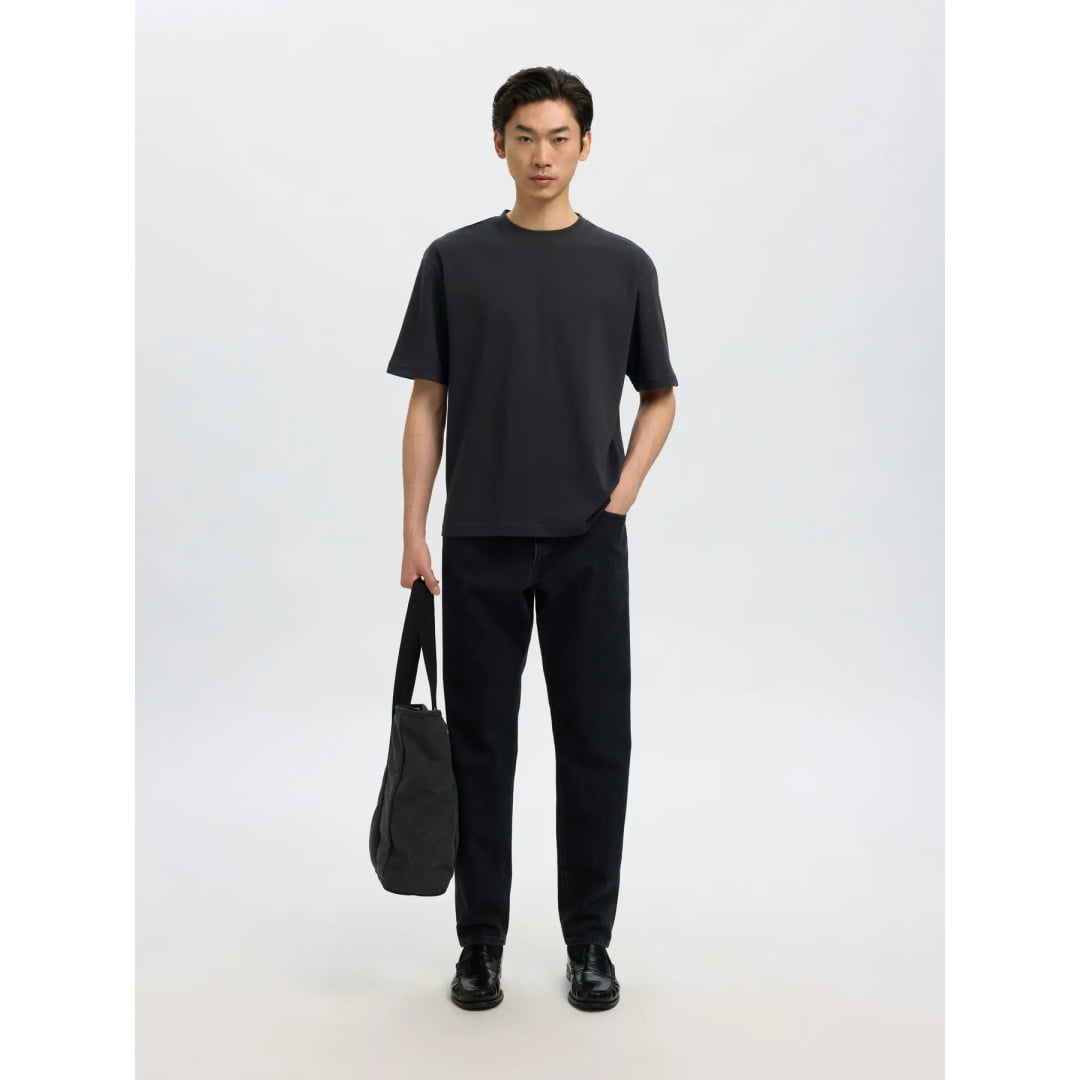 T-shirt Selected SLHLOOSEOSCAR SS O-Neck Black