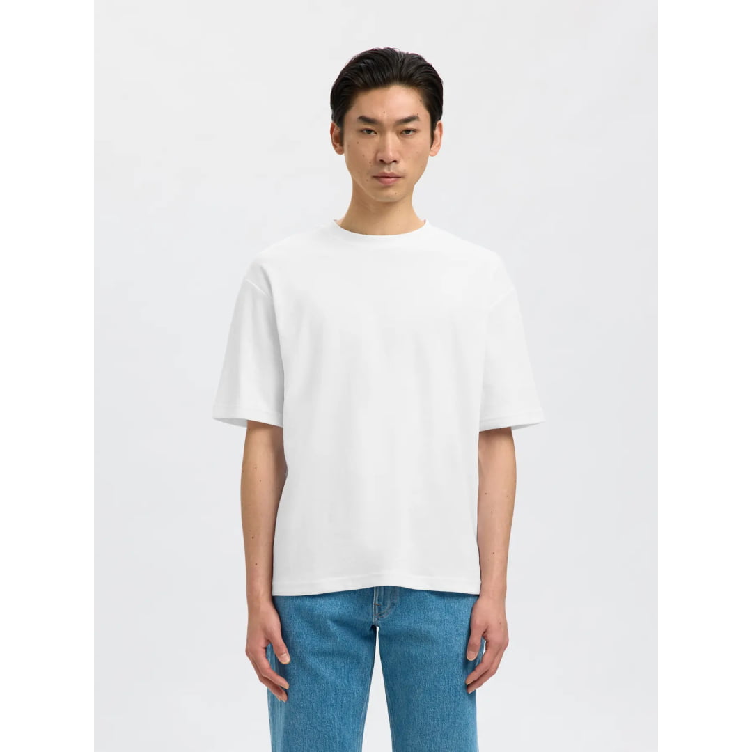 T-shirt Selected SLHLOOSEOSCAR SS O-Neck Bright White