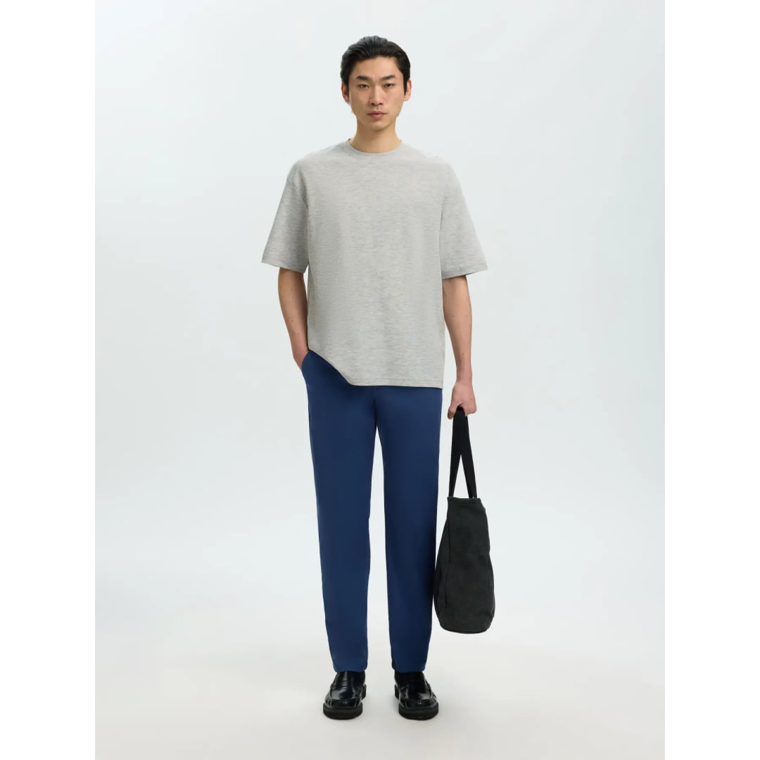 T-shirt Selected SLHLOOSEOSCAR SS O-Neck Light Grey Melange