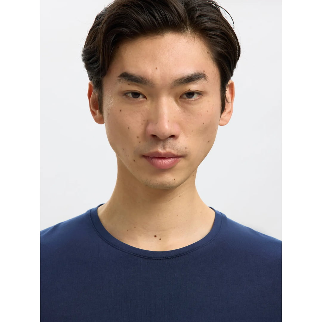 T-shirt Selected SLHNEWPIMA SS O-Neck Navy Blazer