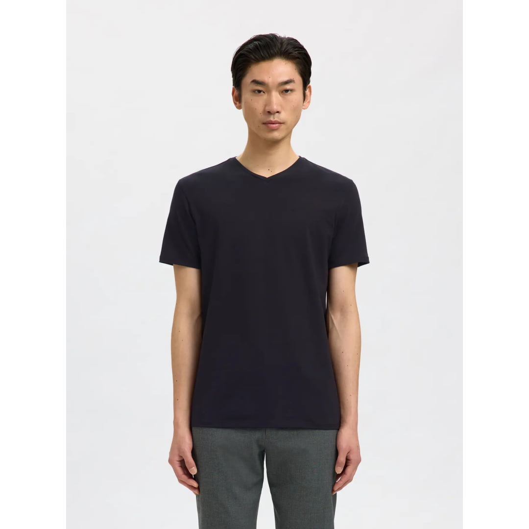 T-shirt Selected SLHNEWPIMA SS V-Neck Black - Slhnewpima Ss