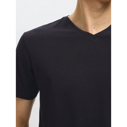 T-shirt Selected SLHNEWPIMA SS V-Neck Black - Slhnewpima Ss