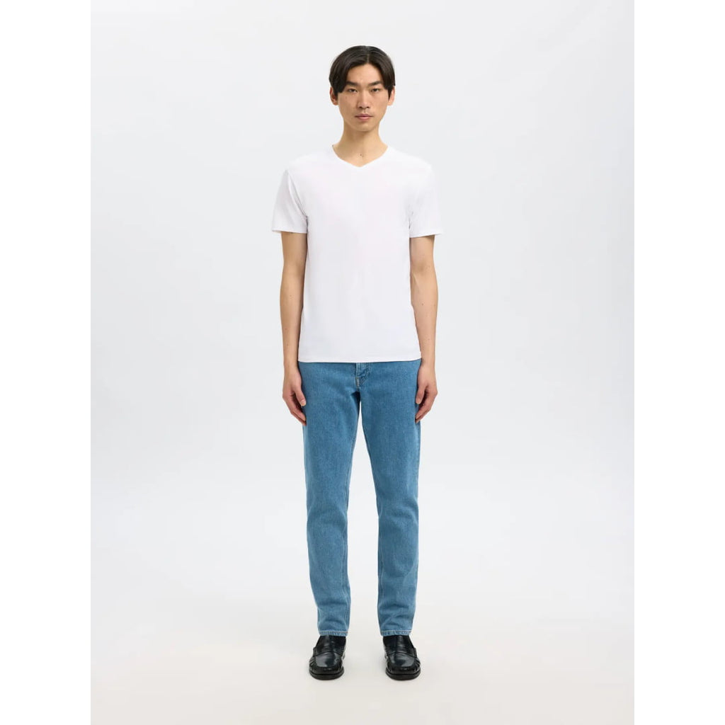 T-shirt Selected SLHNEWPIMA SS V-Neck Bright White