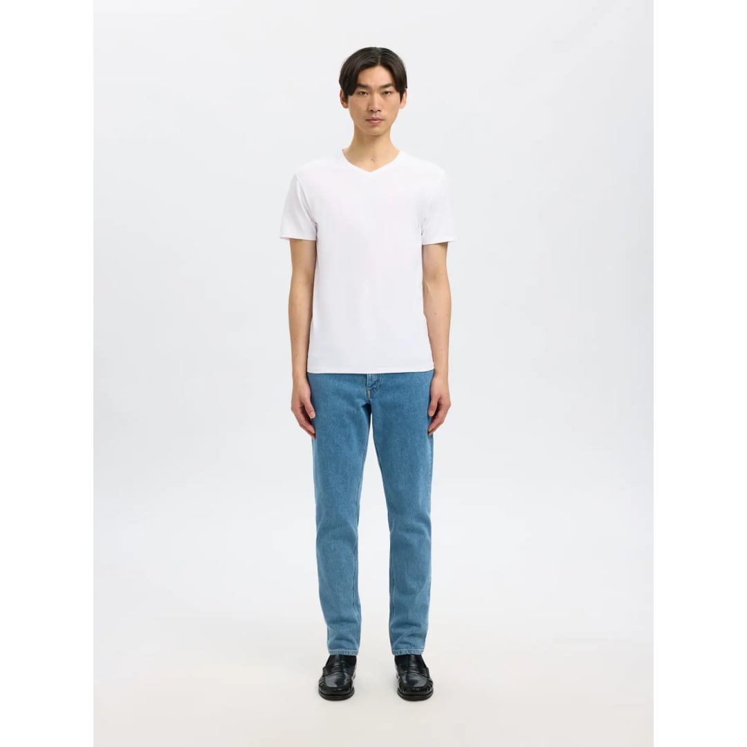 T-shirt Selected SLHNEWPIMA SS V-Neck Bright White