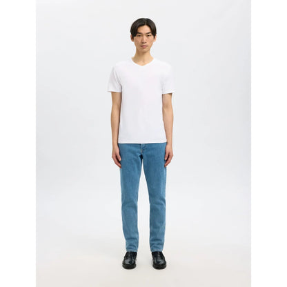 T-shirt Selected SLHNEWPIMA SS V-Neck Bright White