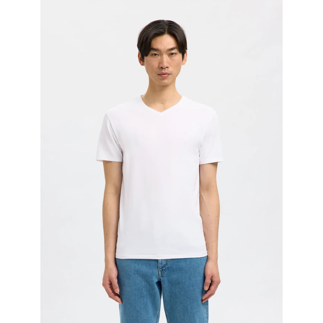 T-shirt Selected SLHNEWPIMA SS V-Neck Bright White