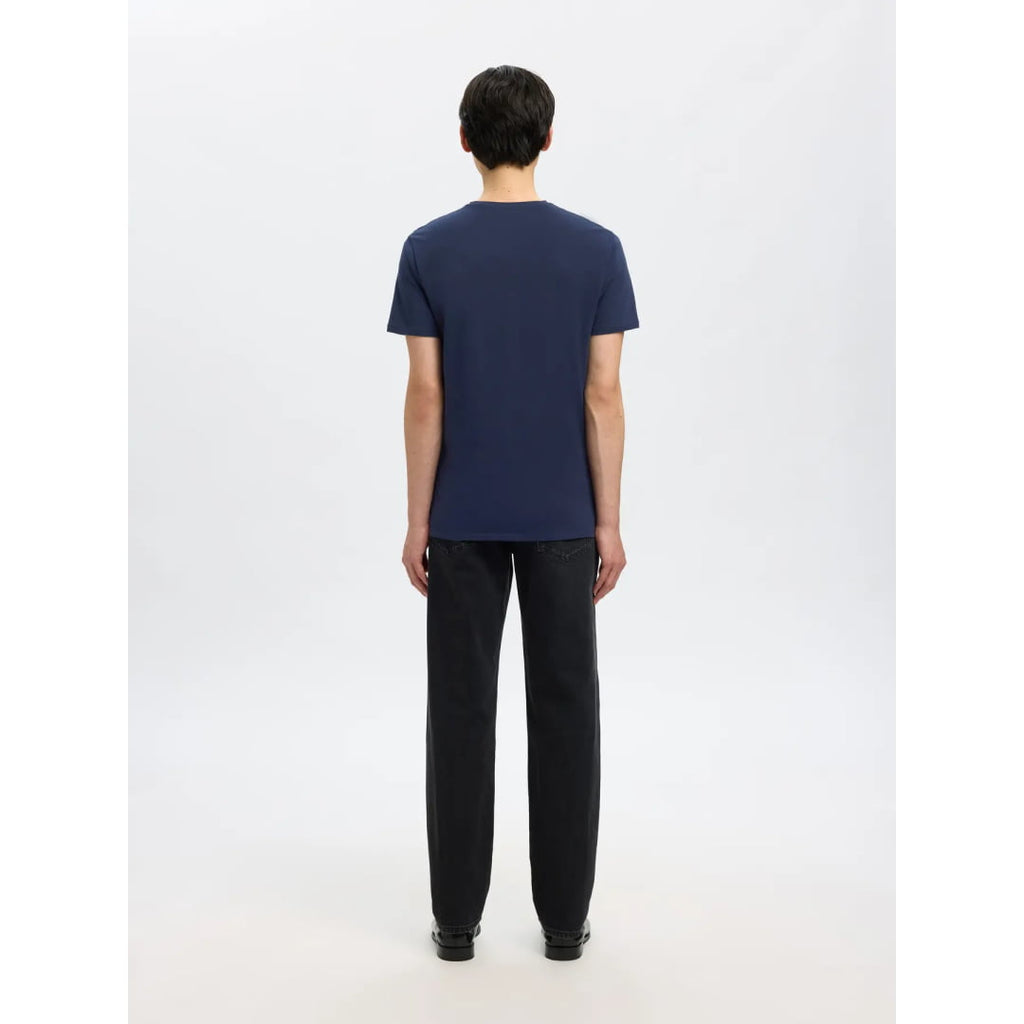 T-shirt Selected SLHNEWPIMA SS V-Neck Navy Blazer