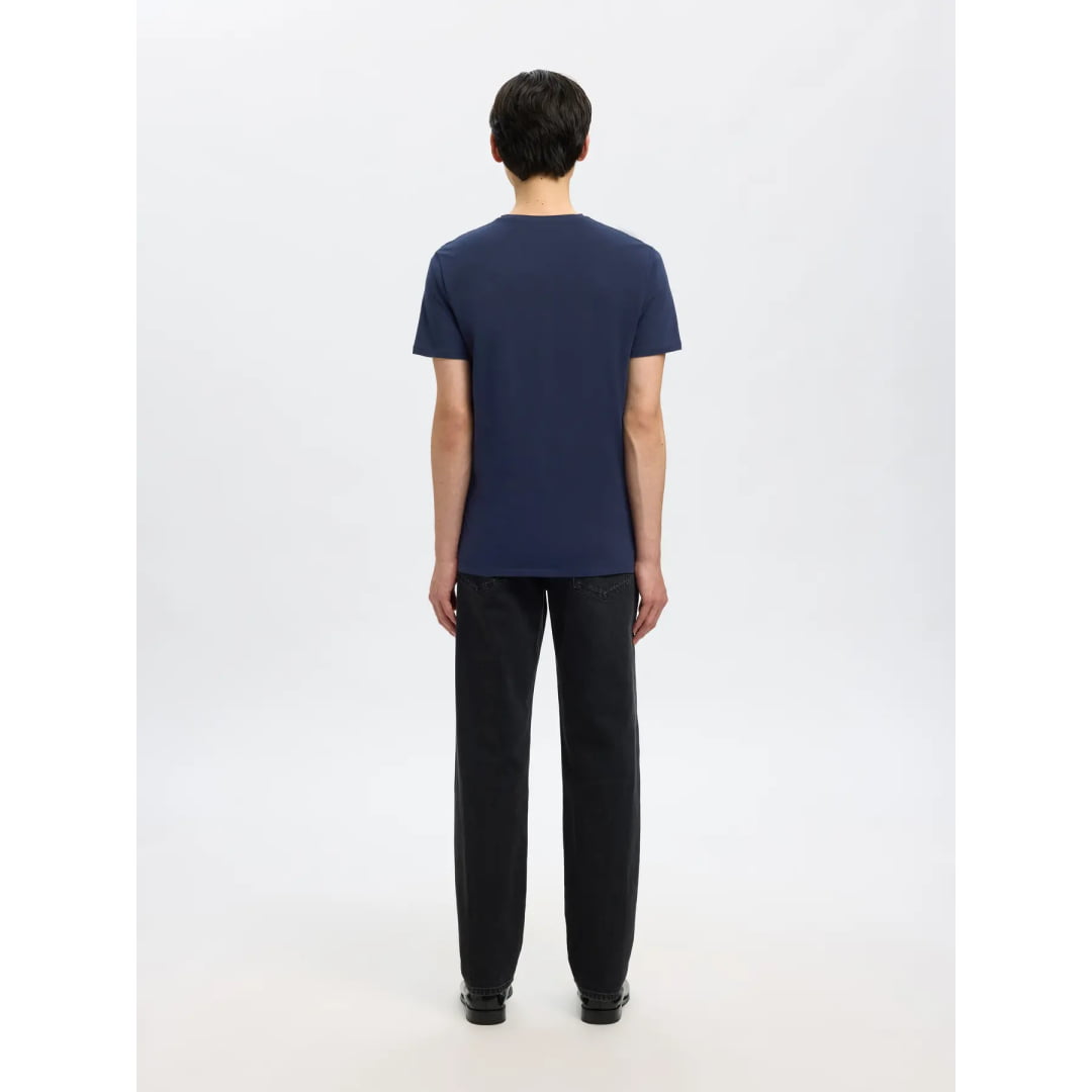 T-shirt Selected SLHNEWPIMA SS V-Neck Navy Blazer