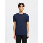 T-shirt Selected SLHNEWPIMA SS V-Neck Navy Blazer