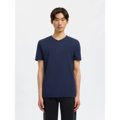 T-shirt Selected SLHNEWPIMA SS V-Neck Navy Blazer