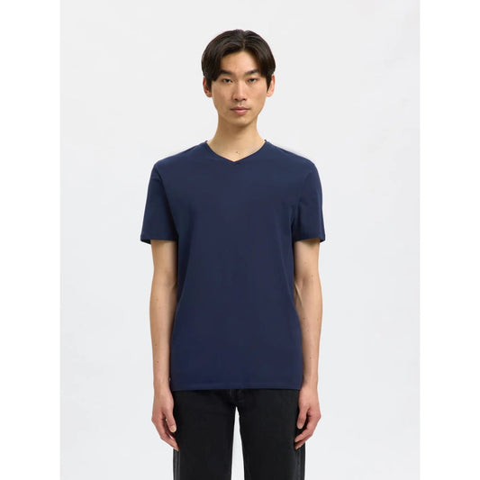 T-shirt Selected SLHNEWPIMA SS V-Neck Navy Blazer