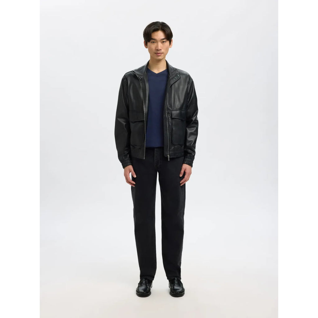 T-shirt Selected SLHNEWPIMA SS V-Neck Navy Blazer